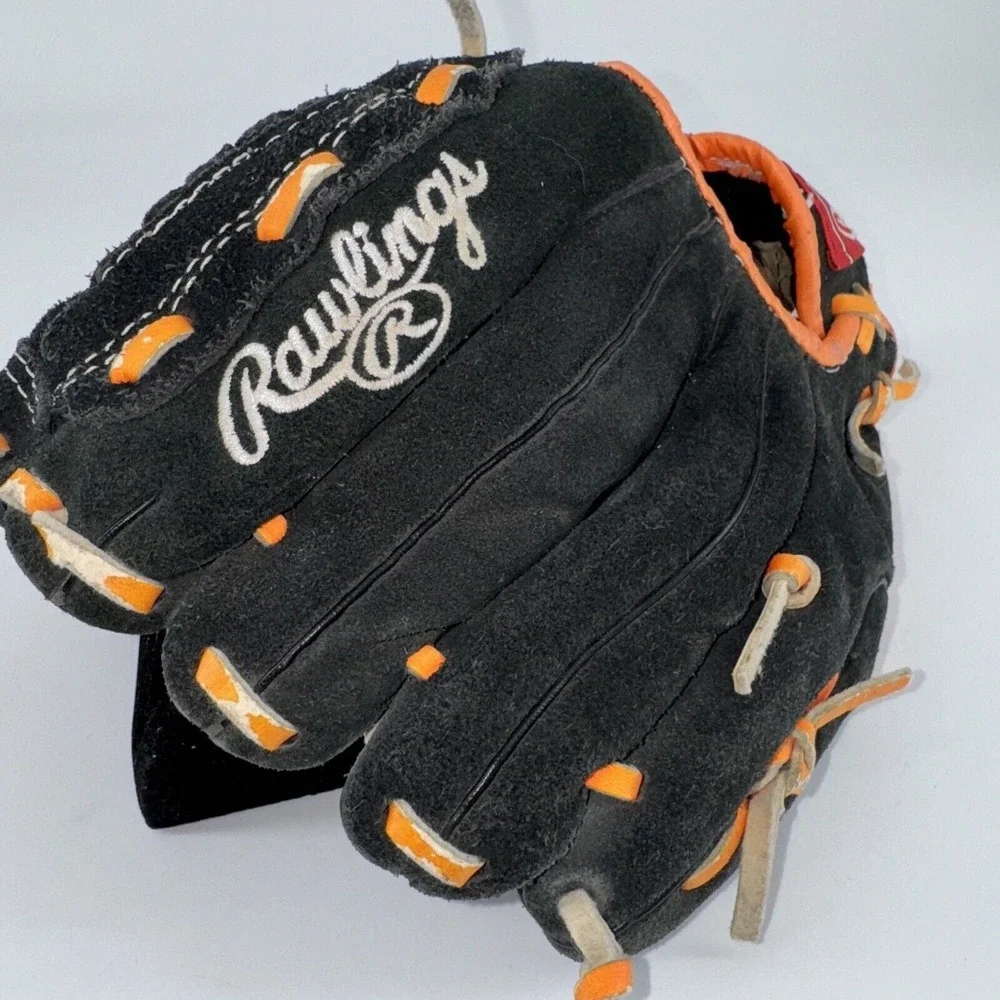 Baseball Glove Rawlings 9.5 Inch Youth S950NO RHT Black Leather Bright Orange